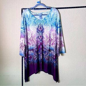 Catherines Asymmetrical Blouse Sz 0X | Blue Red Purple & Beadwork Offers Welcome